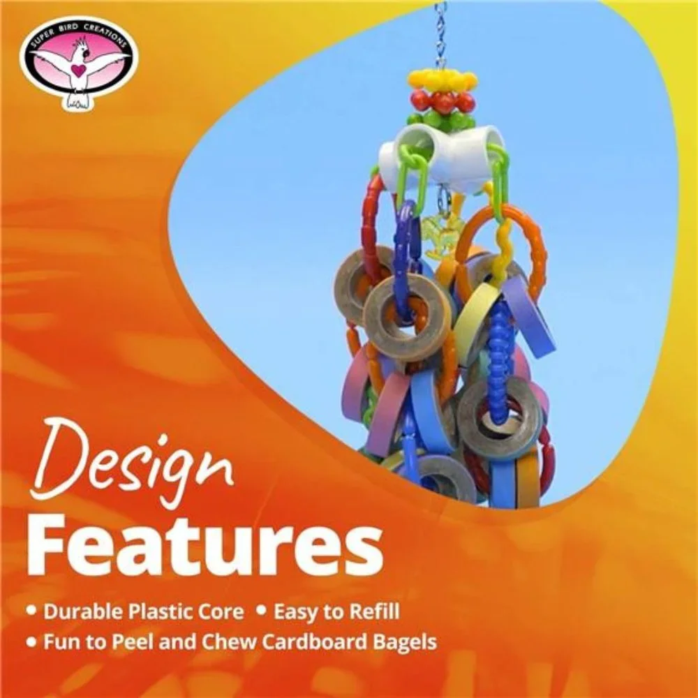 Bagel Cascade Bird Toy, Large Bird Size, Refillable Bagels, 15” x 4.5”